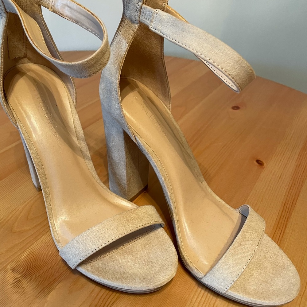 Nude suede block heel